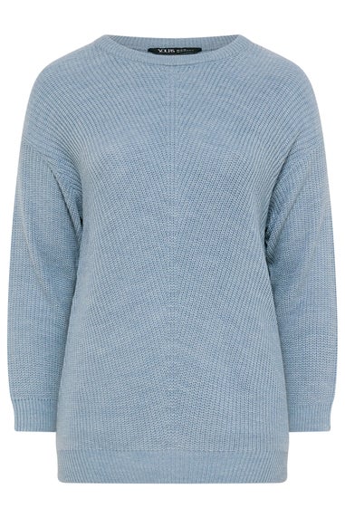 Yours Curve Light Blue Essential Knitted Jumper