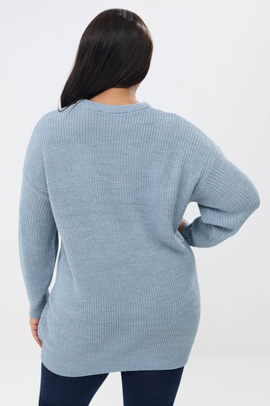 Yours Curve Light Blue Essential Knitted Jumper