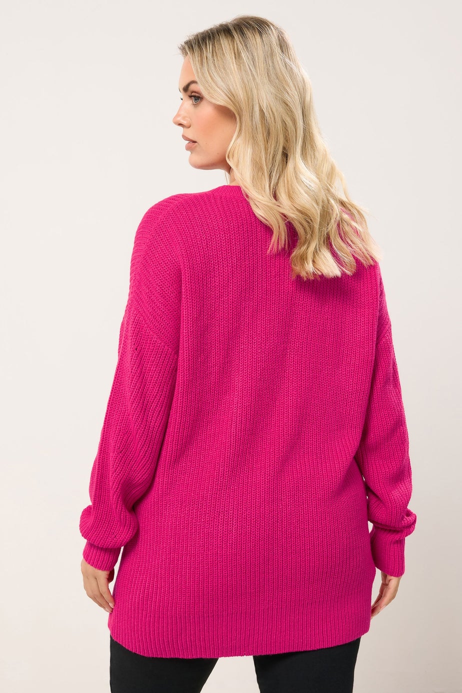 Yours Curve Hot Pink V-Neck Drop Shoulder Jumper