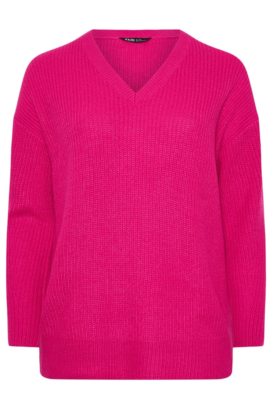 Yours Curve Hot Pink V-Neck Drop Shoulder Jumper
