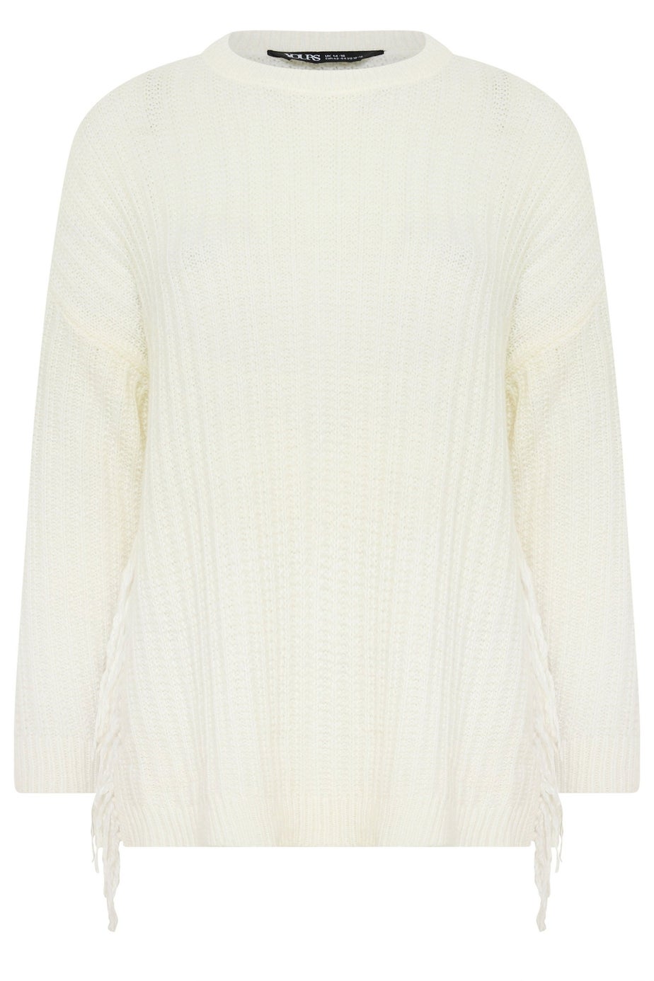 Yours Curve Ivory White Fringe Knitted Jumper