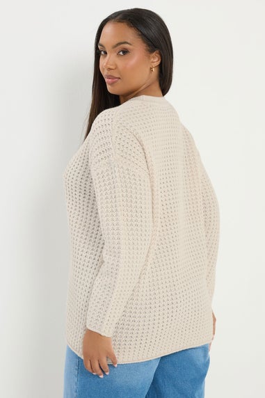 Yours Curve Ivory White Waffle Knit Jumper