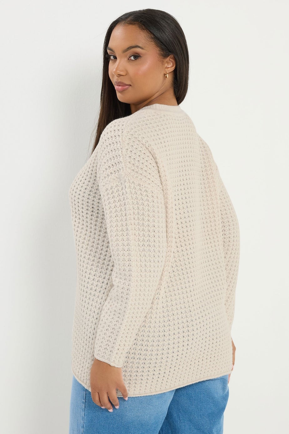 Yours Curve Ivory White Waffle Knit Jumper