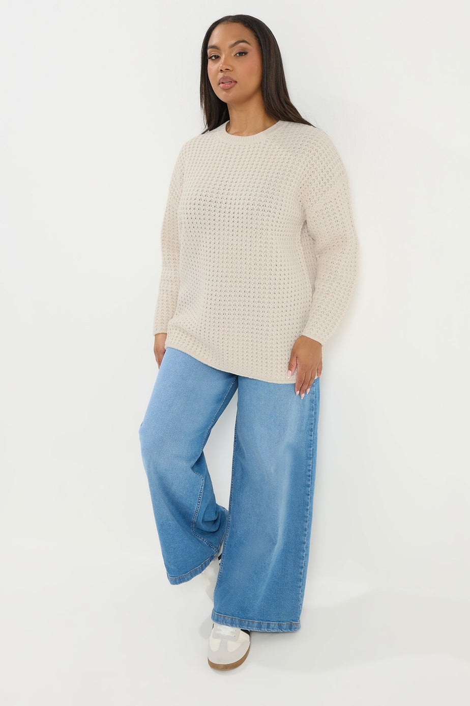 Yours Curve Ivory White Waffle Knit Jumper