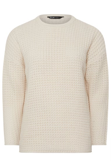 Yours Curve Ivory White Waffle Knit Jumper