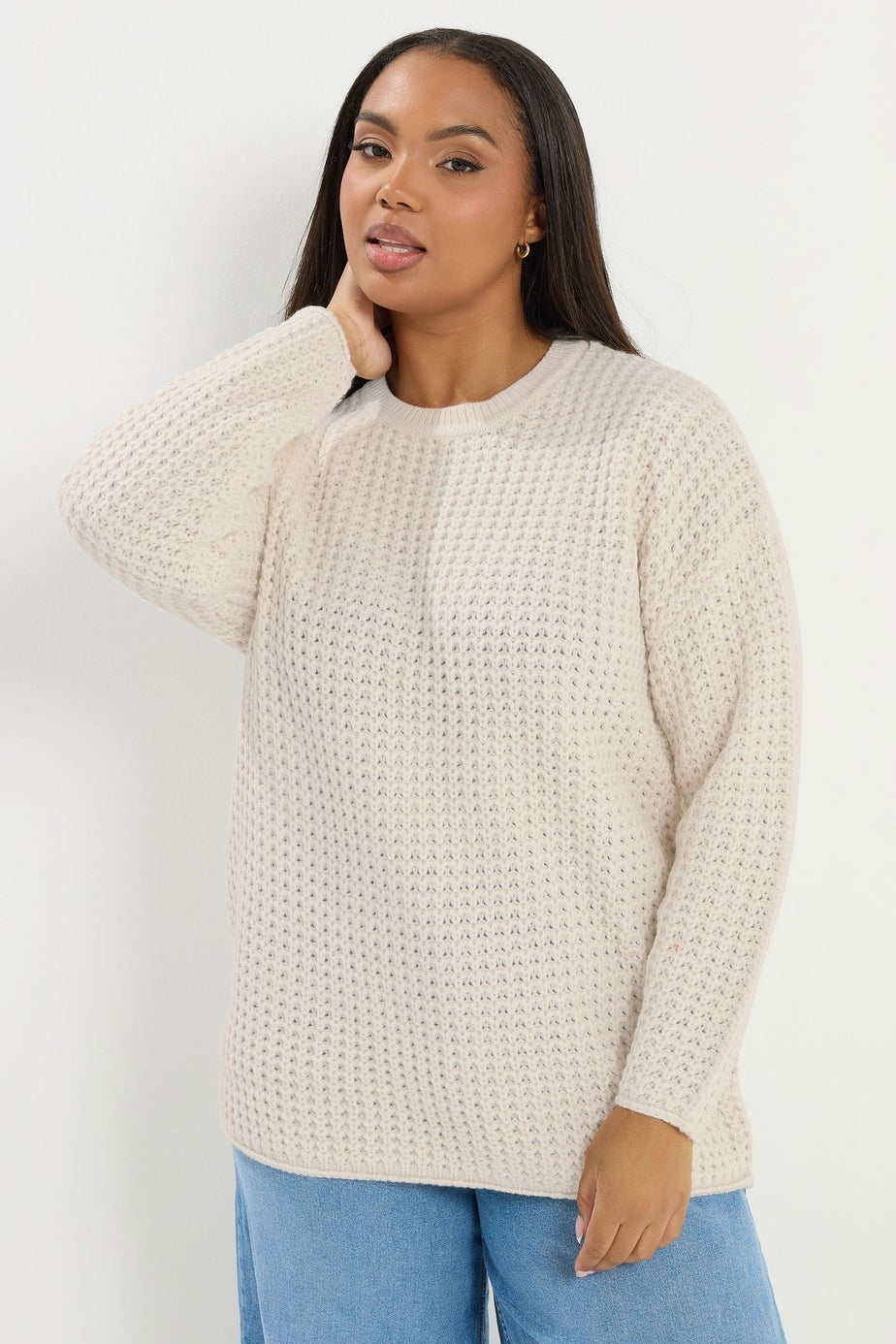 Yours Curve Ivory White Waffle Knit Jumper