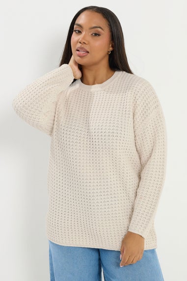Yours Curve Ivory White Waffle Knit Jumper
