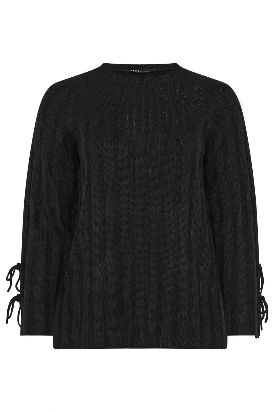 Yours Curve Black Ribbed Tie Up Sleeve Jumper