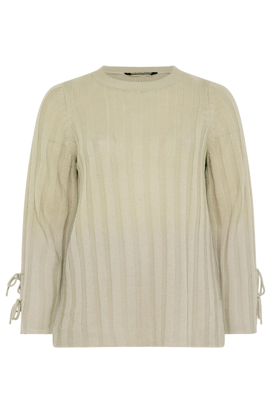 Yours Curve Natural Brown Ribbed Tie Up Sleeve Jumper
