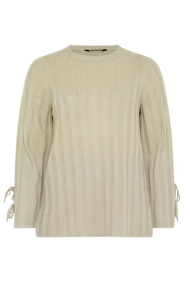 Yours Curve Natural Brown Ribbed Tie Up Sleeve Jumper