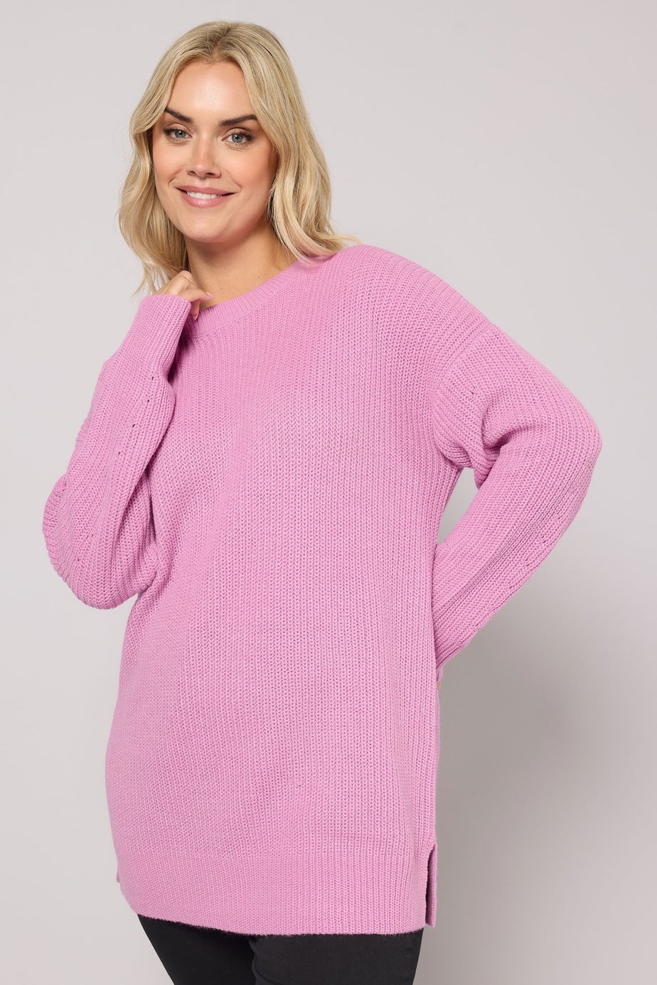 Yours Curve Pink Drop Shoulder Knitted Jumper