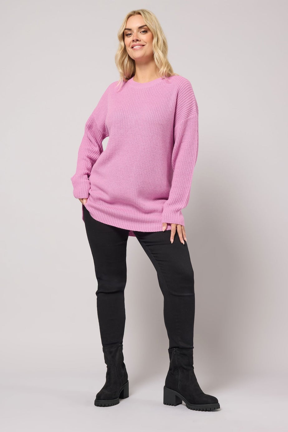 Yours Curve Pink Drop Shoulder Knitted Jumper