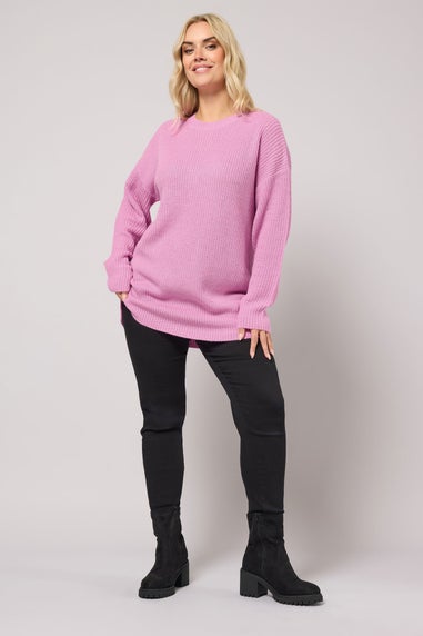Yours Curve Pink Drop Shoulder Knitted Jumper