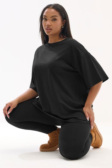 Yours Curve Black T-Shirt & Legging Set
