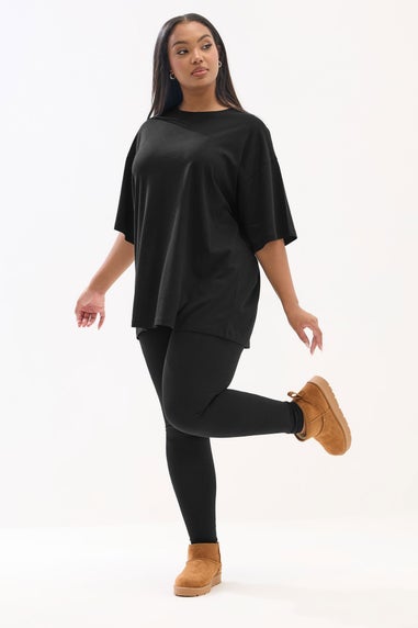 Yours Curve Black T-Shirt & Legging Set
