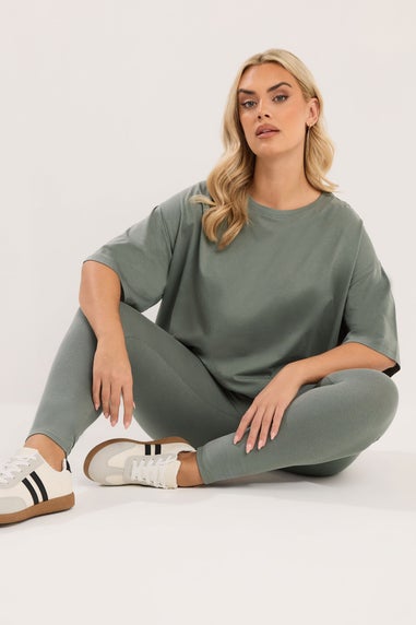 Yours Curve Sage Green T-Shirt & Legging Set