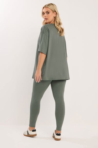 Yours Curve Sage Green T-Shirt & Legging Set