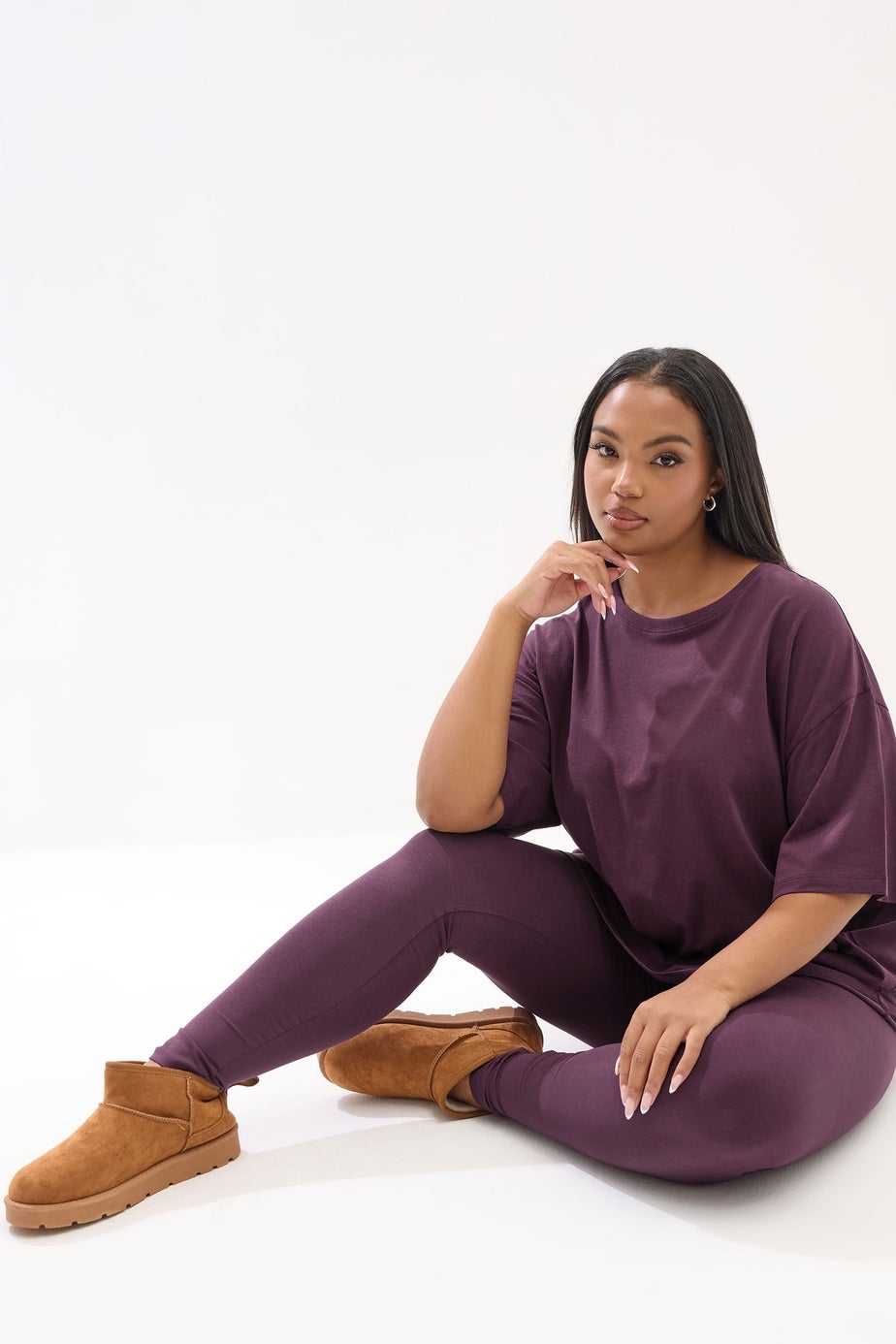 Yours Curve Burgundy Red T-Shirt & Legging Set