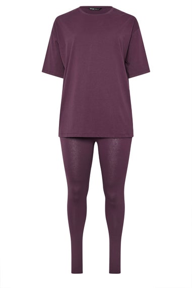 Yours Curve Burgundy Red T-Shirt & Legging Set
