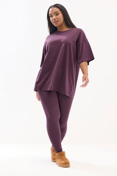 Yours Curve Burgundy Red T-Shirt & Legging Set