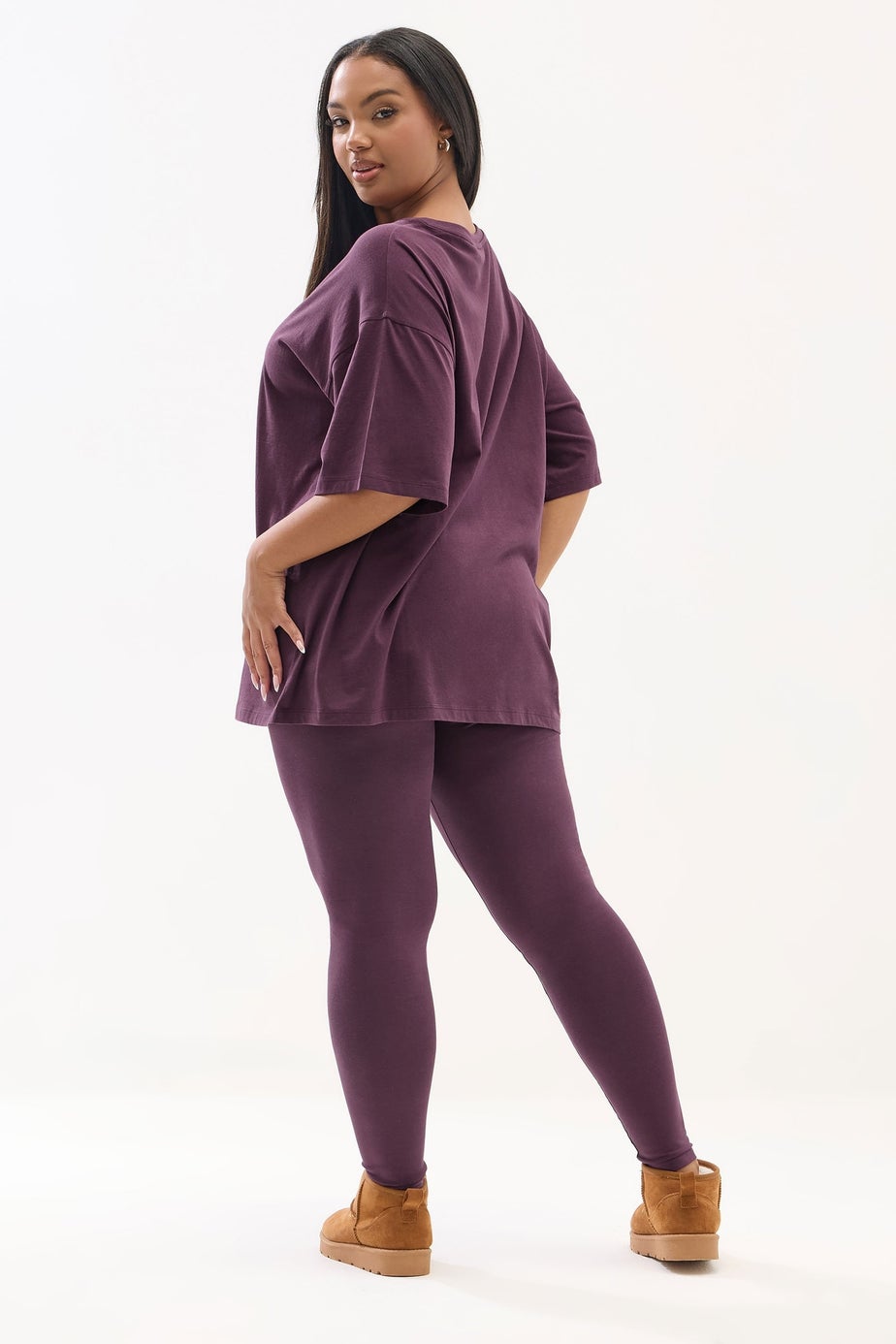 Yours Curve Burgundy Red T-Shirt & Legging Set