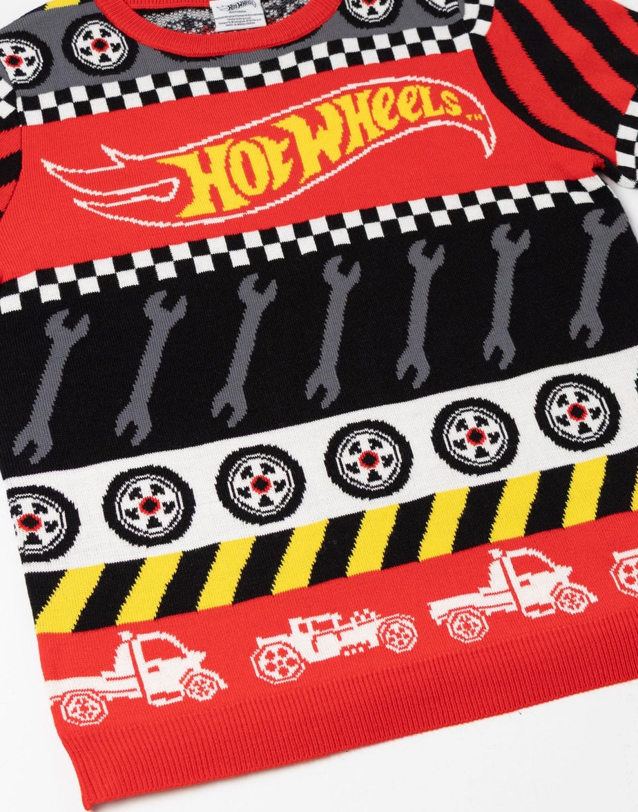 Vanilla Underground Hot Wheels Kids Red Christmas Jumper (3-12yrs)