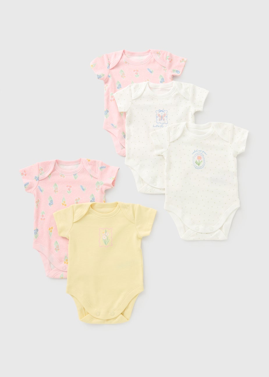 5 Pack Baby Multicolour Floral Bodysuits (Newborn-23mths)