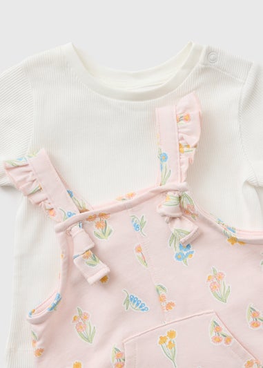 Baby Pink Floral Top & Dungaree Set (Newborn-23mths)