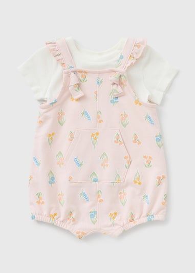 Baby Pink Floral Top & Dungaree Set (Newborn-23mths)