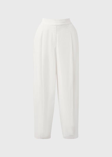 Papaya Petite White Linen Blend High Waist Carrot Leg Trousers