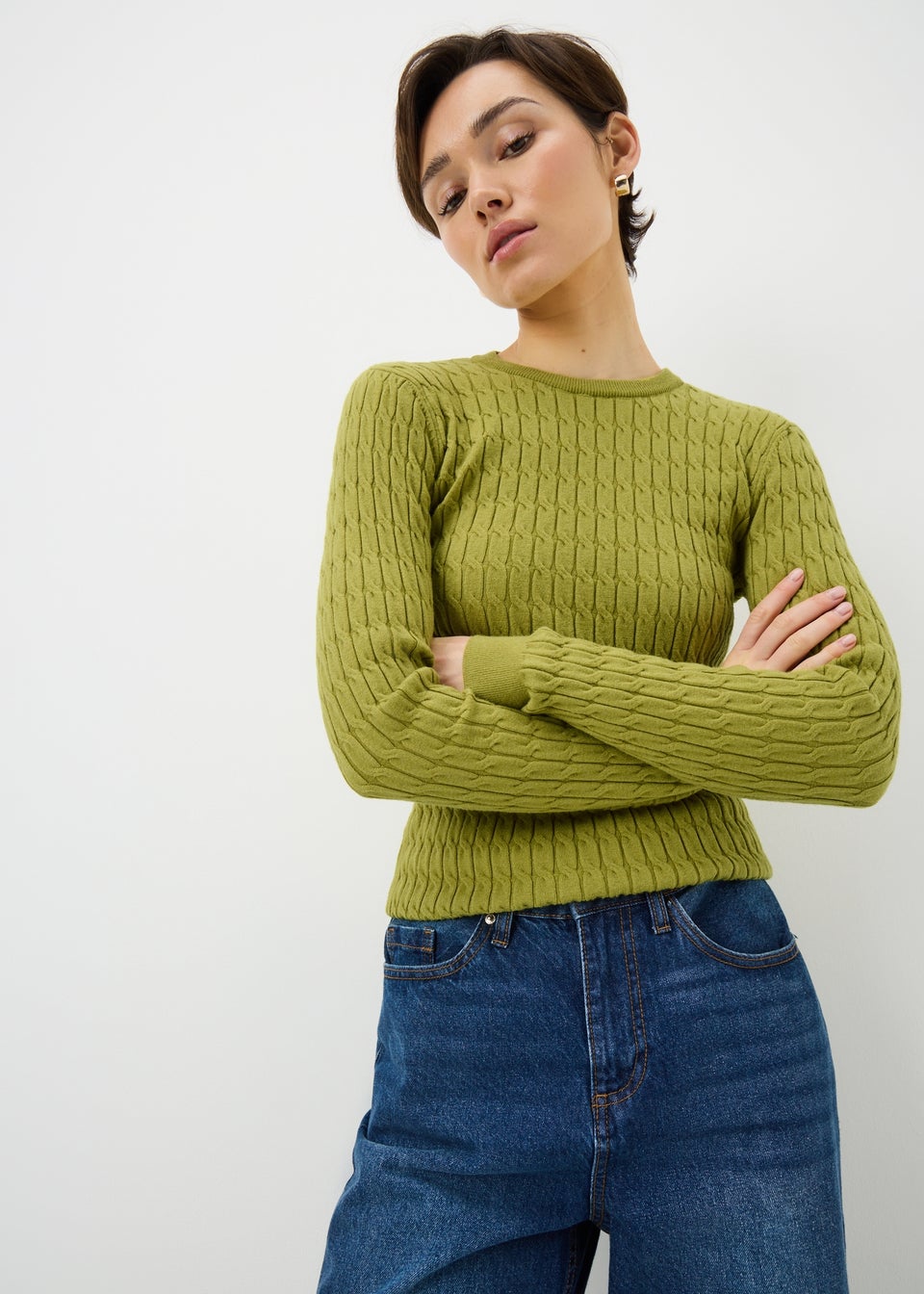 Olive Chocolate Brown Baby Cable Jumper