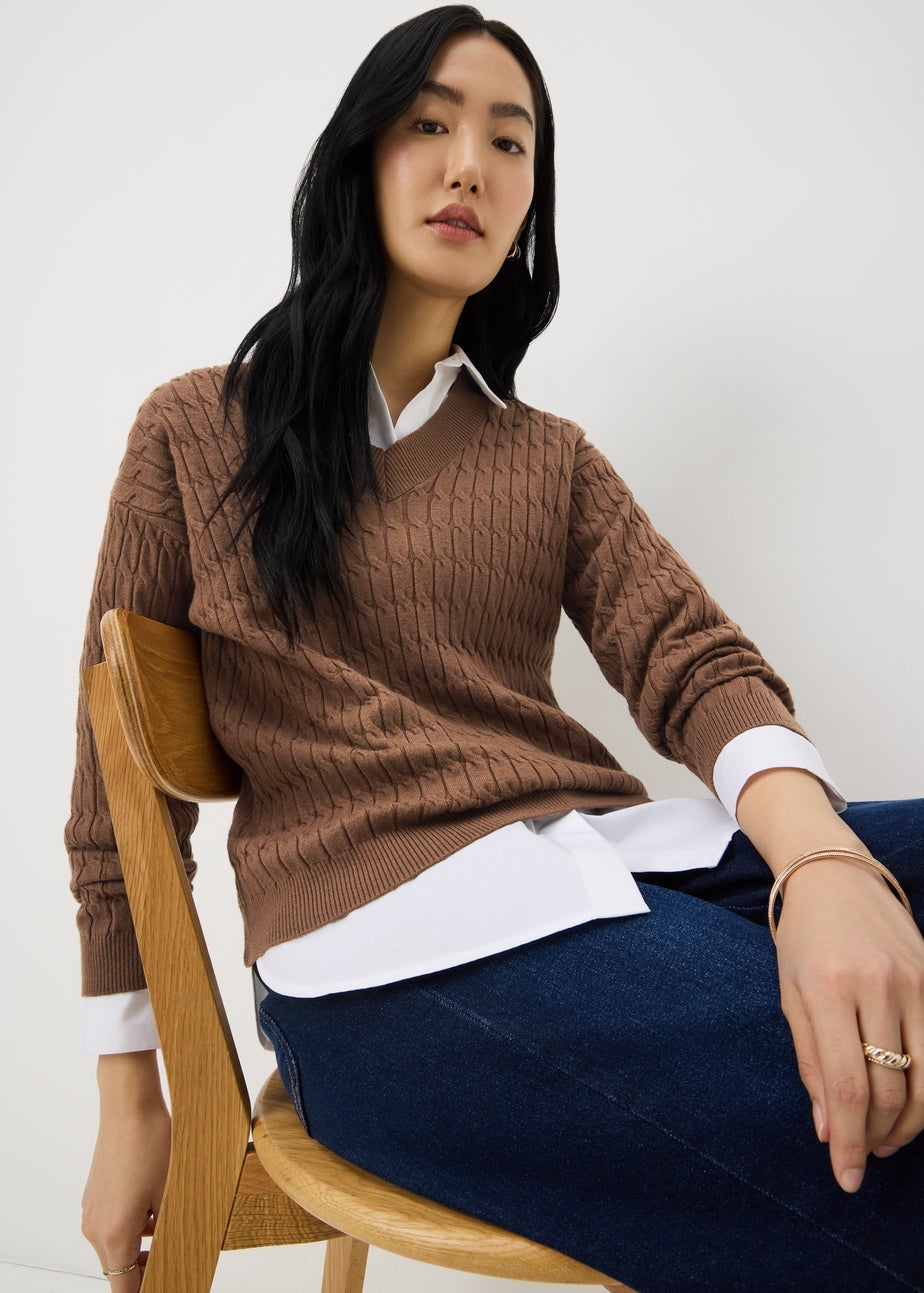 Chocolate Brown Oversized Baby Cable Jumper