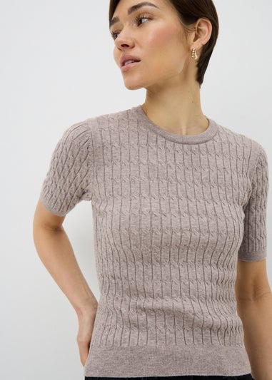 Mocha Short Sleeve Baby Cable Jumper