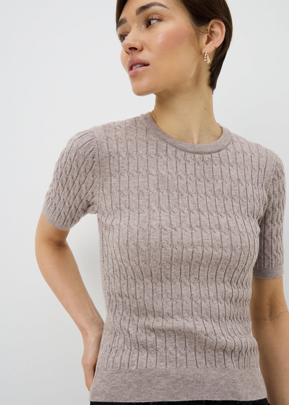 Mocha Short Sleeve Baby Cable Jumper