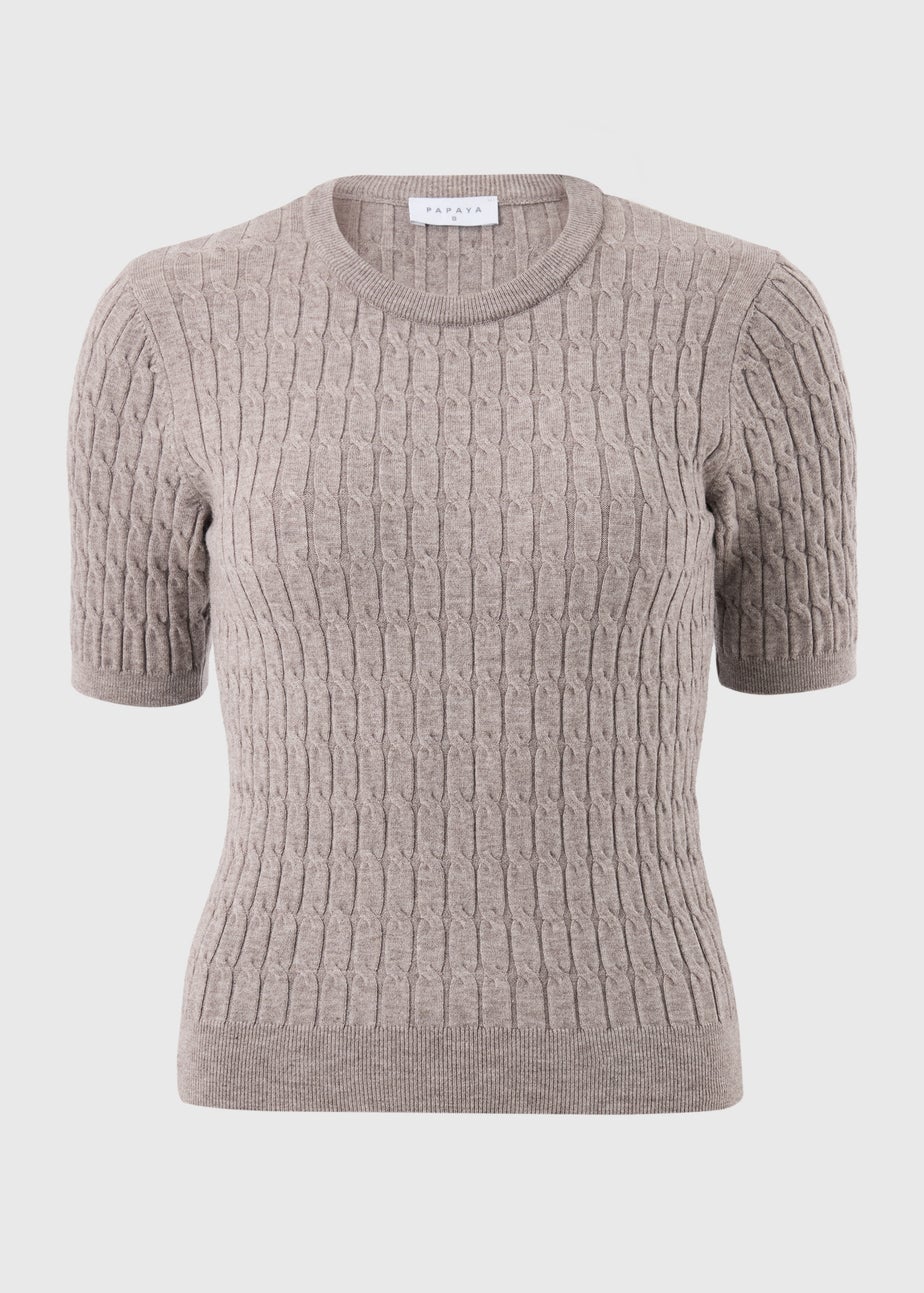 Mocha Short Sleeve Baby Cable Jumper