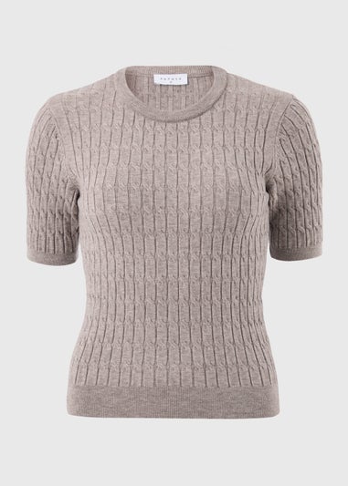 Mocha Short Sleeve Baby Cable Jumper