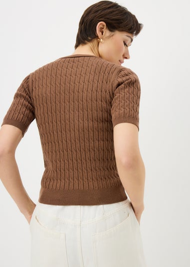 Chocolate Brown Short Sleeve Baby Cable Jumper