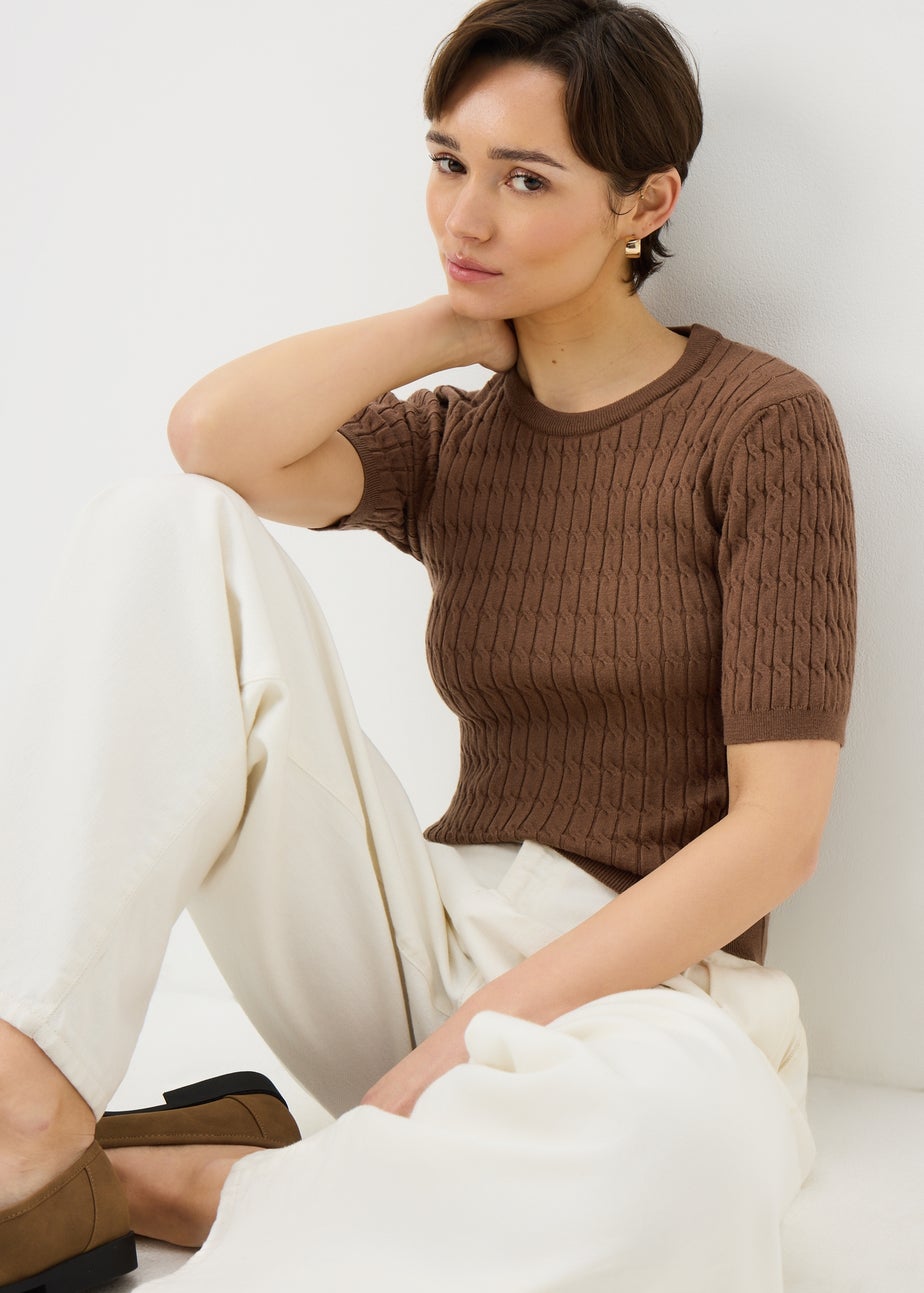 Chocolate Brown Short Sleeve Baby Cable Jumper