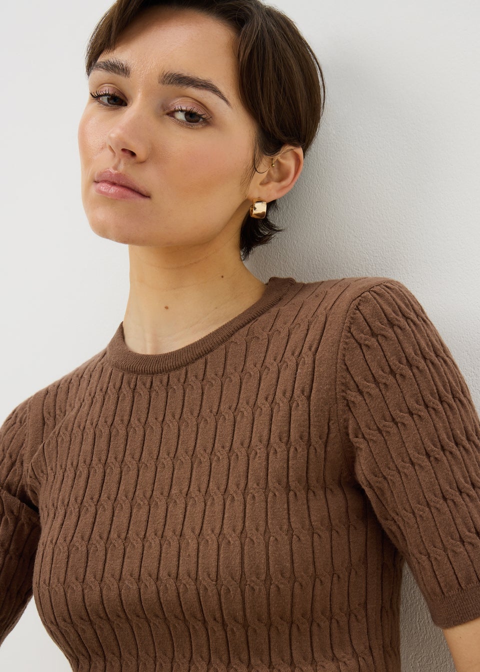 Chocolate Brown Short Sleeve Baby Cable Jumper