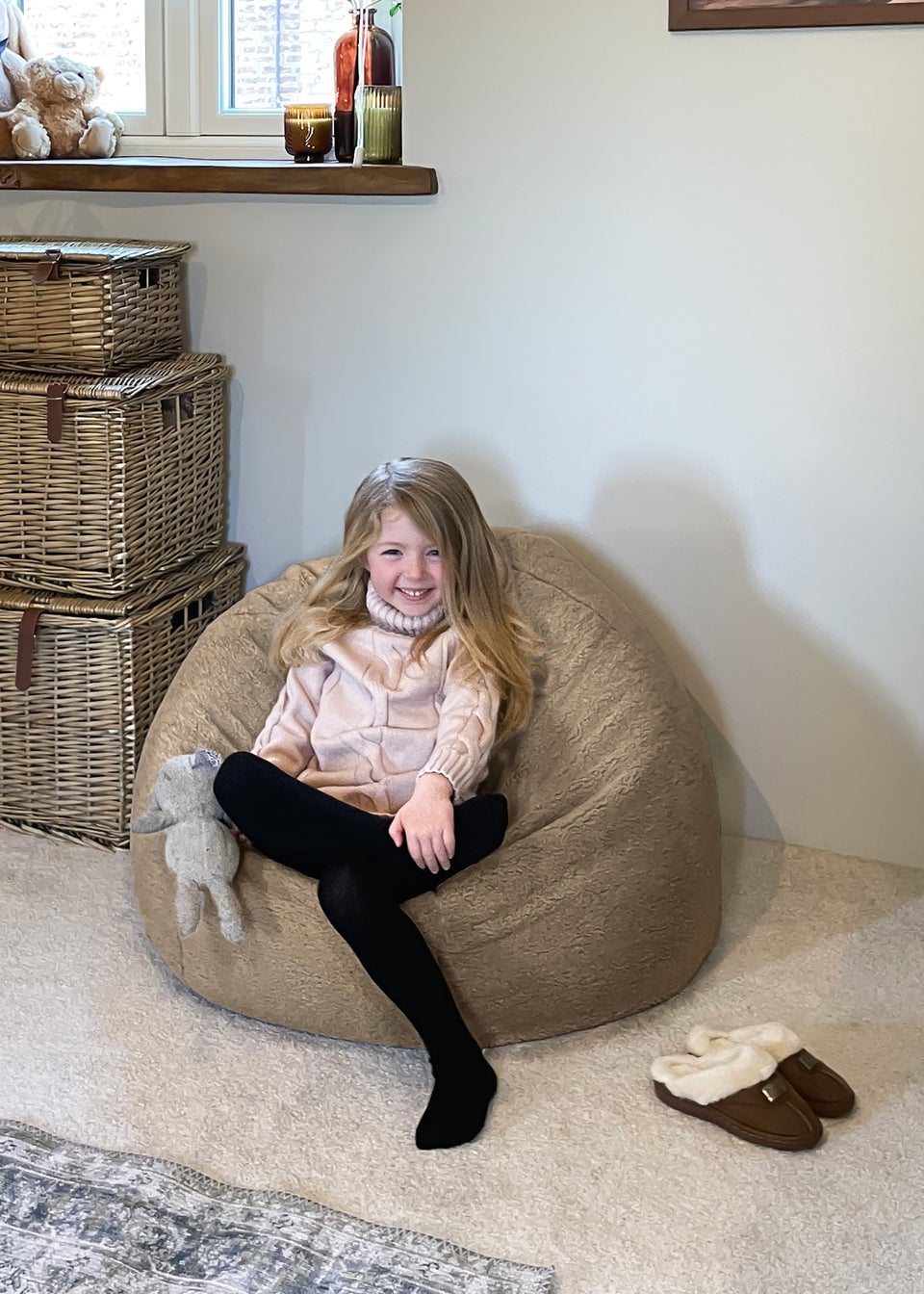 rucomfy Teddy Fleece Kids Slouchbag Taupe Beanbag