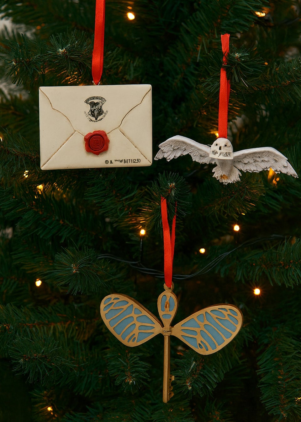 Warner Bros Harry Potter Tree Decs Letter, Owl & Key Set of 3