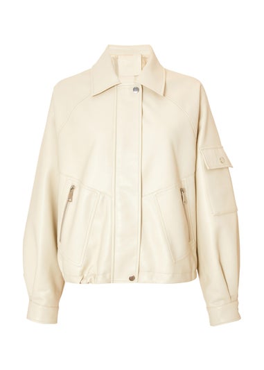 Quiz Stone Faux Leather Bomber Jacket