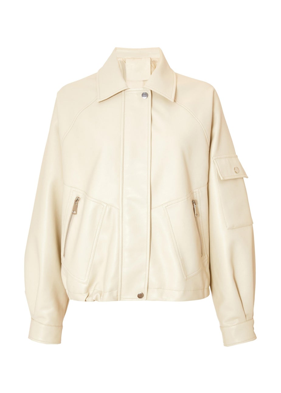 Quiz Stone Faux Leather Bomber Jacket