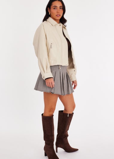 Quiz Stone Faux Leather Bomber Jacket