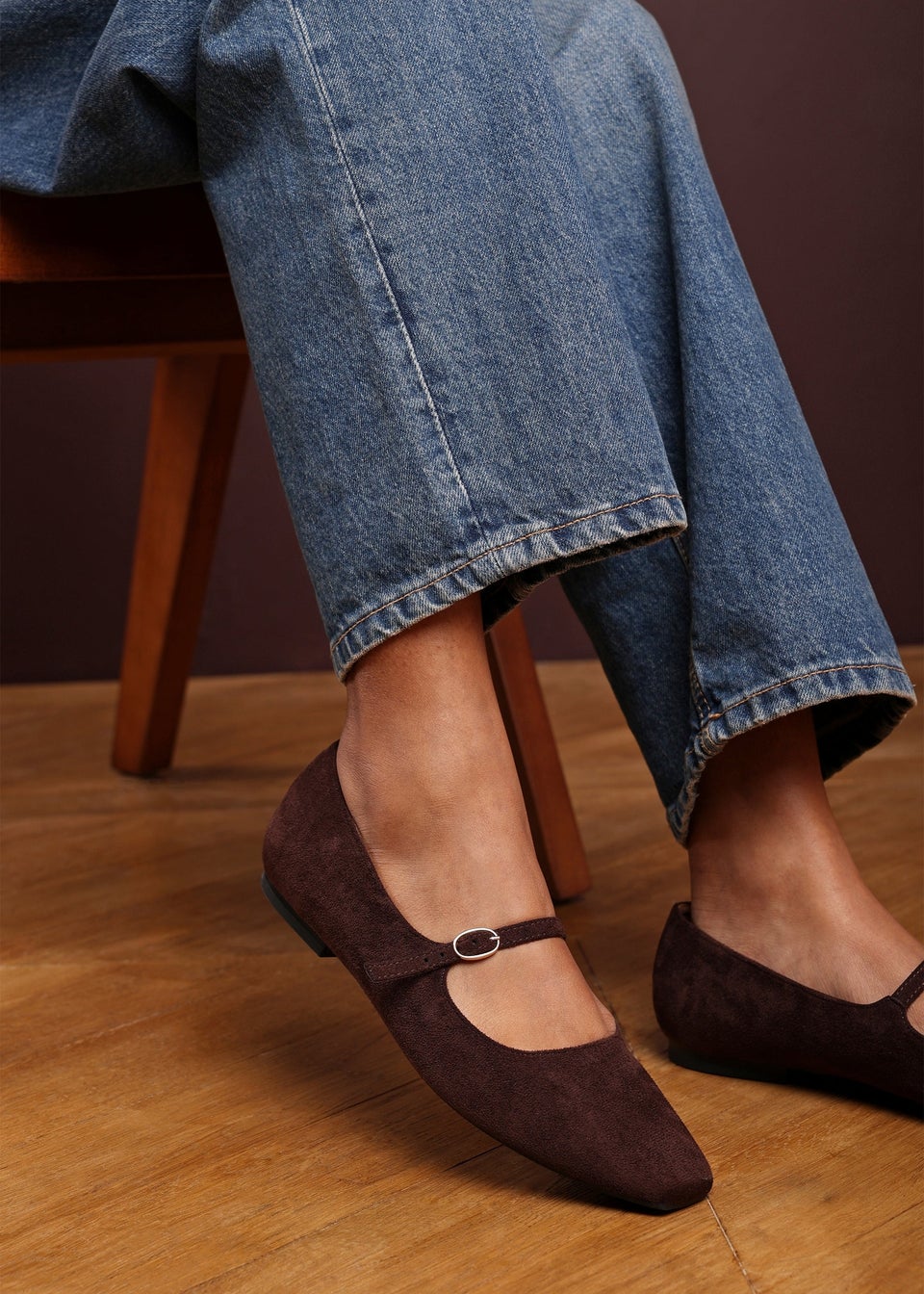 Where's That From Wide-Fit Jennifer Brown Suede Mary Jane Flats