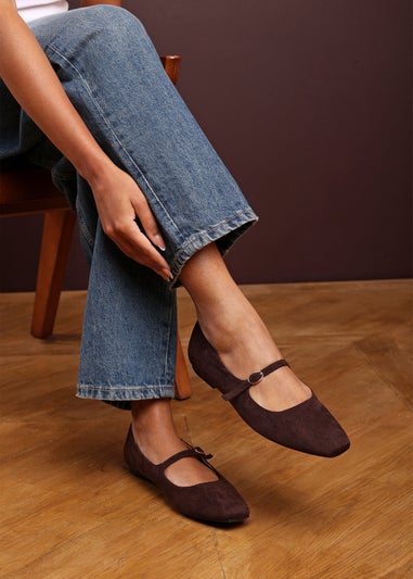 Where's That From Wide-Fit Jennifer Brown Suede Mary Jane Flats