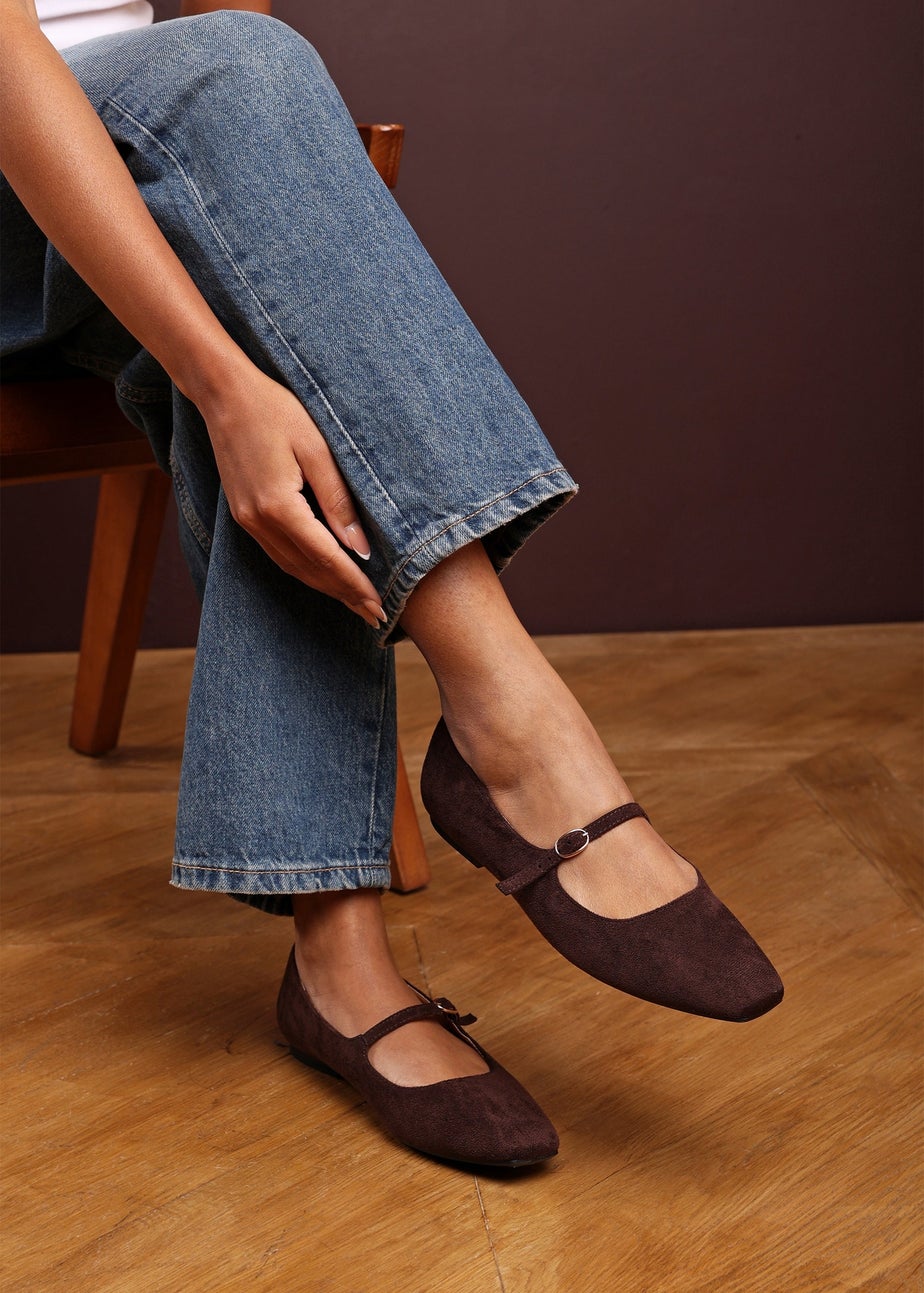Where's That From Jennifer Dark Brown Suede Mary Jane Flats