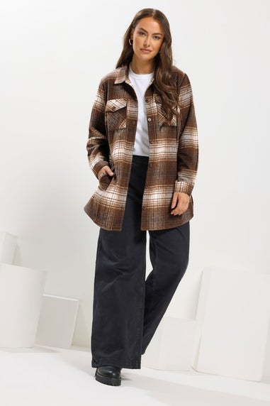 Yours Curve Chocolate Brown Check Shacket