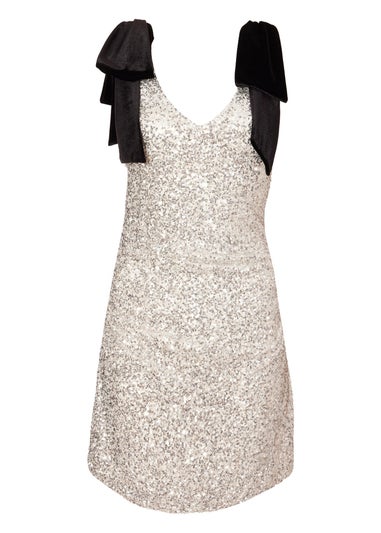 Quiz Cream Sequin Bow Detail Mini Dress