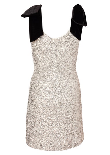Quiz Cream Sequin Bow Detail Mini Dress